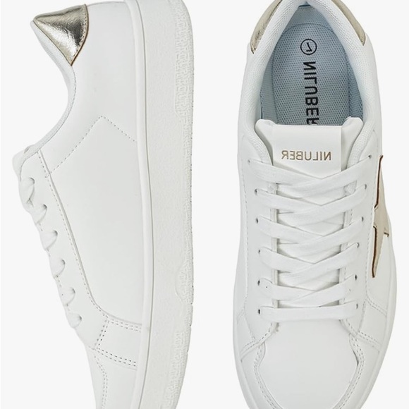 Niluber Size 6 Star Sneakers Low Top Comfortable Cushioned White Gold Sneakers - Picture 5 of 11